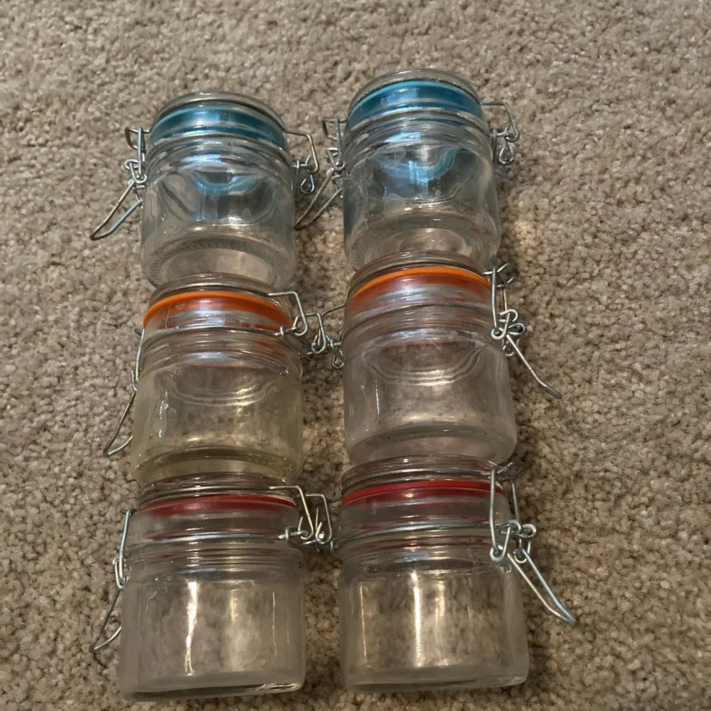 Set of 6 Airtight Bail & Trigger Quality Glass Spice Jar Bottle Canisters